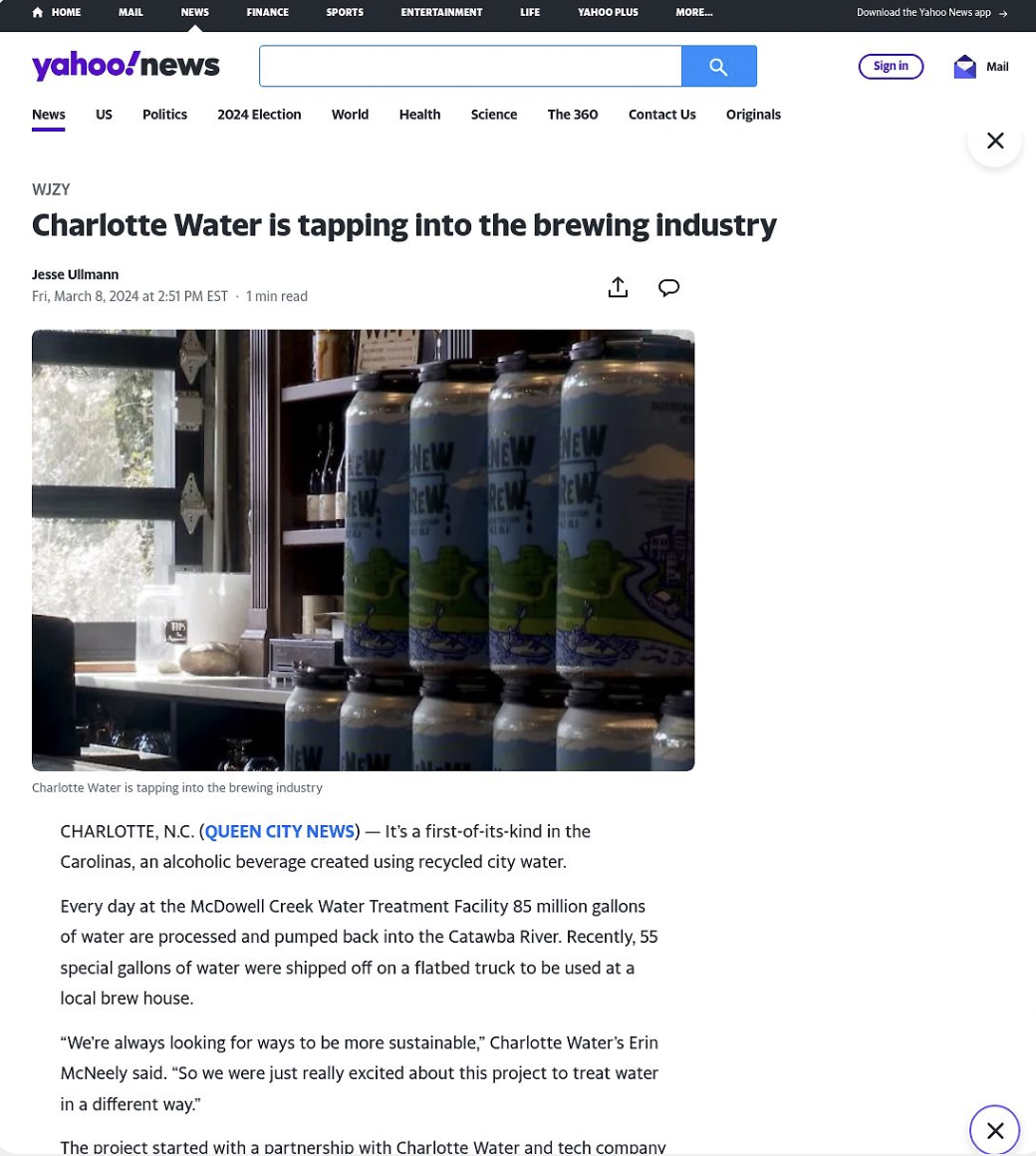 Yahoo! News Charlotte Water and the Beer Industry